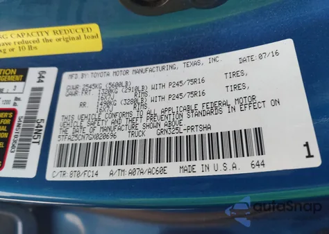 2016 Toyota Tacoma Sr5 V6 from USA, damaged, VIN 5TFAZ5CN7GX020696